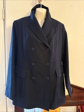 Peter Nygard Navy Double-Breasted Blazer Jacket.  Cotton